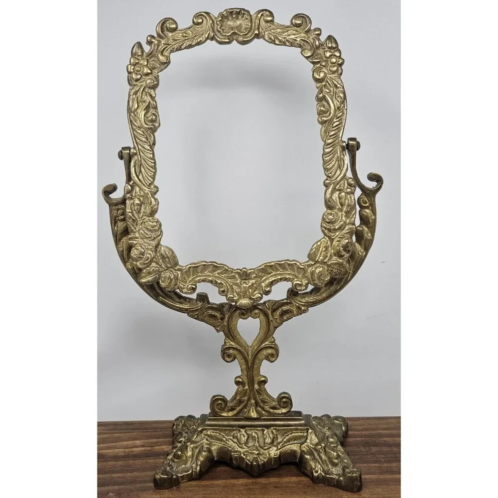 **$OLD**Vanity Makeup Mirror Pic Frame Antique MCM Brass Swivel 15" *No Mirror - Picture 1 of 10